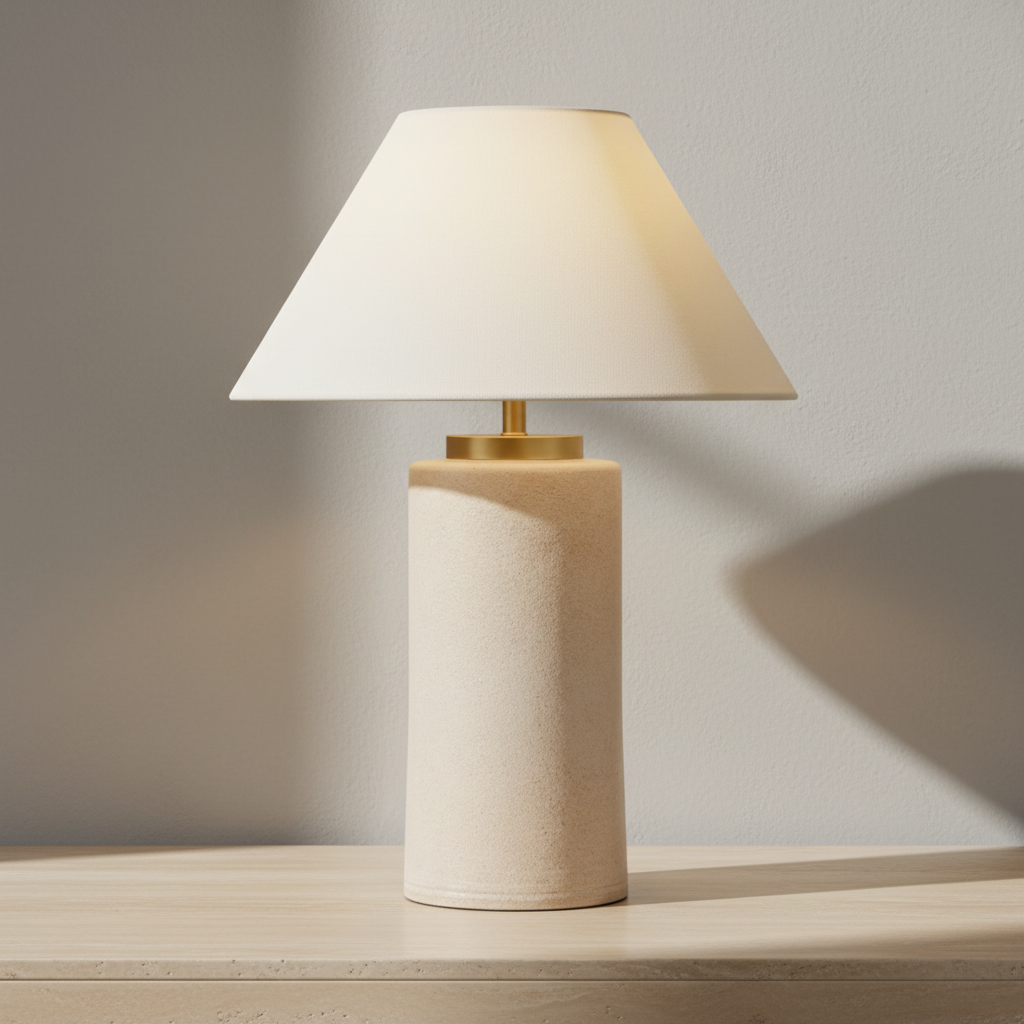 Acker ceramic table lamp in glazed terracotta, front view on white