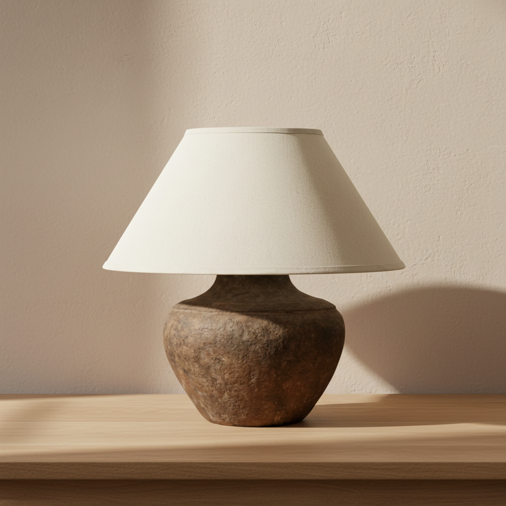 Calabria ceramic table lamp in Rustco shown from the front