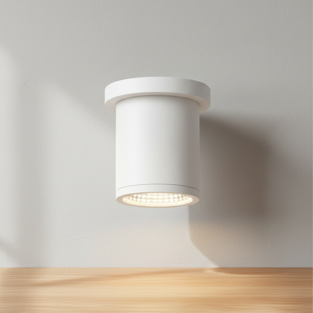 Kuzco Nordic 4-inch outdoor LED cylinder ceiling light in white, side view